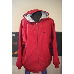 Vintage Nike Hooded Nylon Jacket XL Red Full Zip Retro Windbreaker